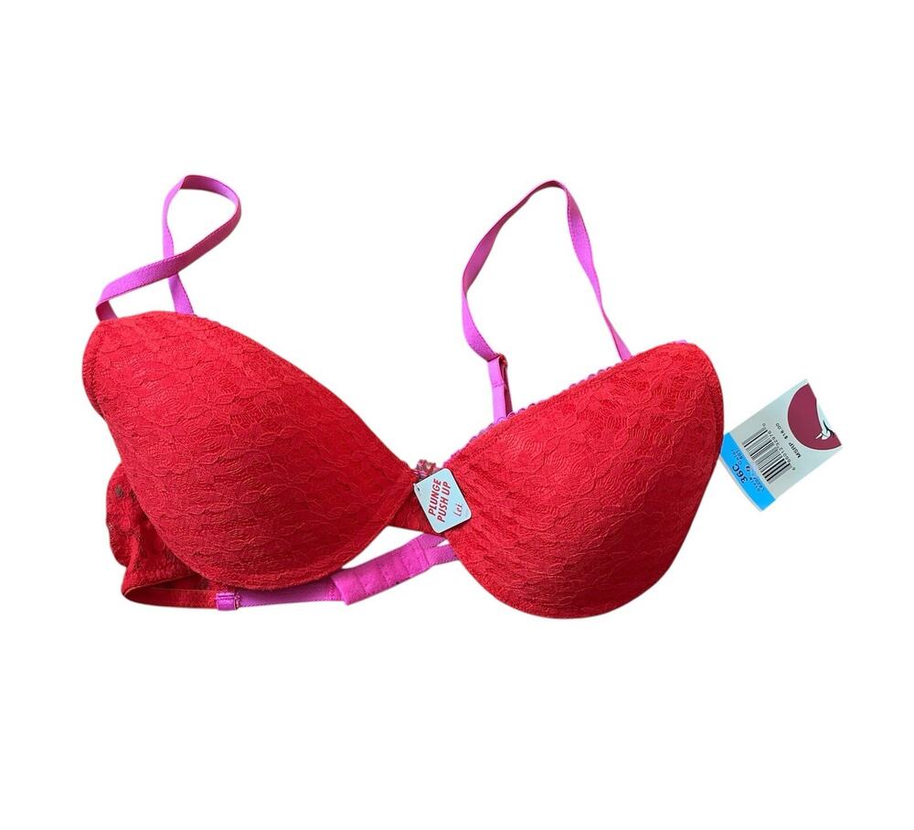 Lei Red Lace Plunge Push-Up Bra 36C Padded Underwire NWT